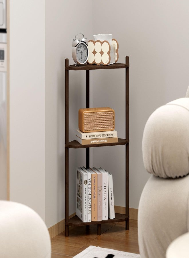Wisuce Essentials Corner Shelf Stand - 3 Tier Bamboo Small Corner Bookshelf for Office Kitchen Bedroom Plant Stand Living Room Decor Small Space (Brown, 3 Tier) - Image 2