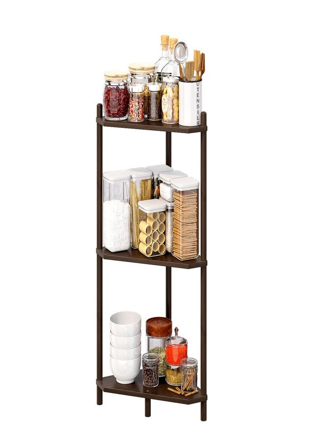 Wisuce Essentials Corner Shelf Stand - 3 Tier Bamboo Small Corner Bookshelf for Office Kitchen Bedroom Plant Stand Living Room Decor Small Space (Brown, 3 Tier) - Image 1