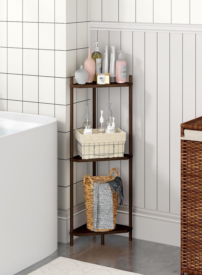 Wisuce Essentials Corner Shelf Stand - 3 Tier Bamboo Small Corner Bookshelf for Office Kitchen Bedroom Plant Stand Living Room Decor Small Space (Brown, 3 Tier) - Image 4