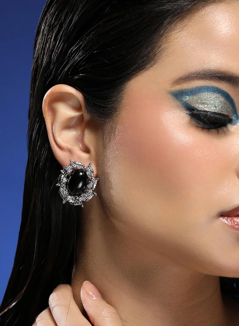 SOHI Women The Victorian-Foliage Stud Earrings | Metallic Silver Colour | One-Size | Artificial Stone Alloy Material | Push Back Closure | Earrings For Casual & Evening Wear