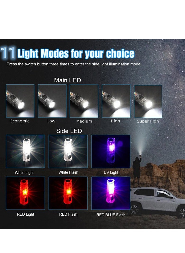 Mini Outdoor Camping Searchlight TYPE-C Rechargeable Mini Portable LED Flashlight Keychain Flashlight 11 Lighting Modes - Image 4