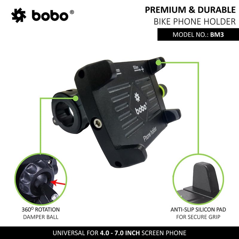Bobo BM3 Aluminium Waterproof Bike/Motorcycle/Scooter Mobile Phone Holder Mount, Ideal for Maps and GPS Navigation (Black) - Image 2
