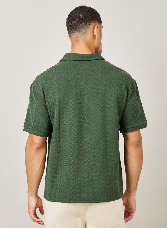 Styli Premium Cable Textured Knit Revere Collar Oversized Polo - Image 4