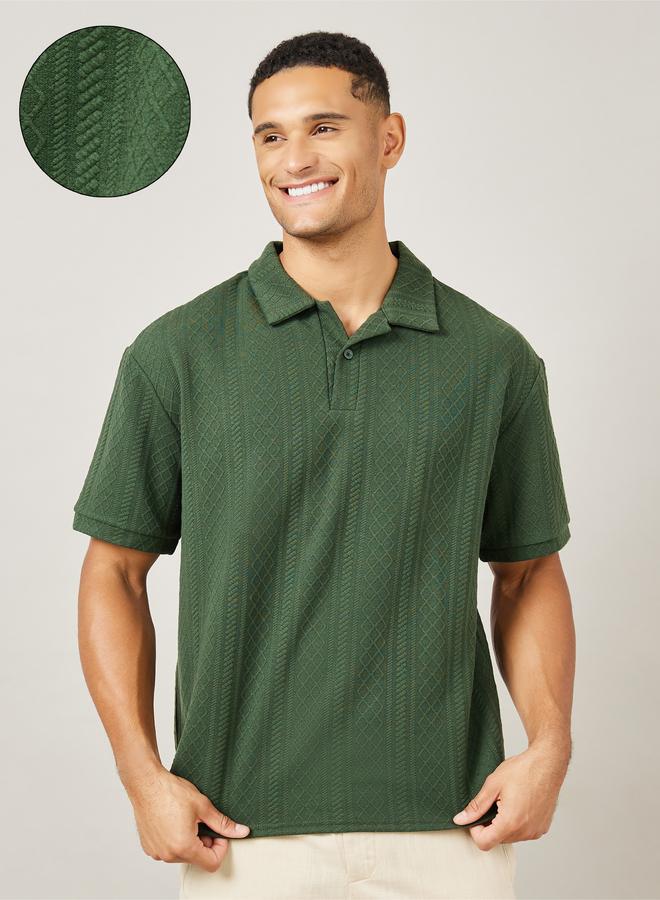 Styli Premium Cable Textured Knit Revere Collar Oversized Polo - Image 1