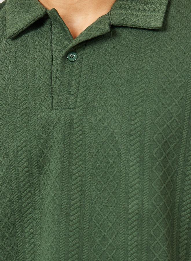 Styli Premium Cable Textured Knit Revere Collar Oversized Polo - Image 3