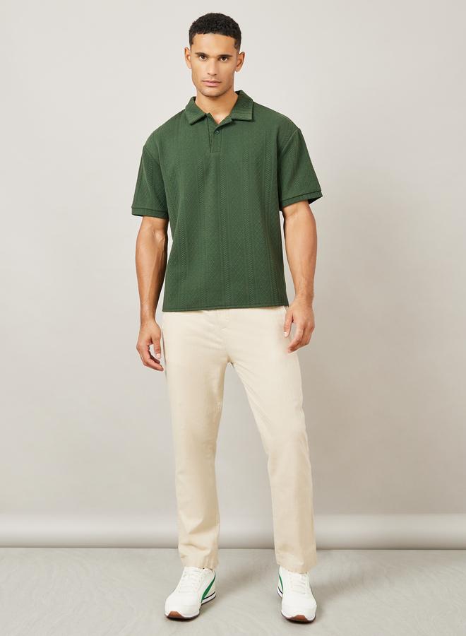 Styli Premium Cable Textured Knit Revere Collar Oversized Polo - Image 2