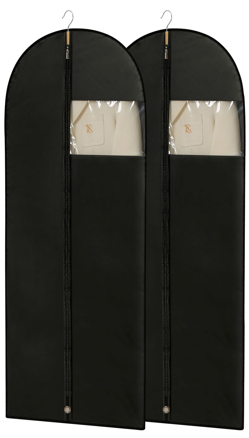 Perber Dress Bags For Gowns  65'' Long Garment Bags For Hanging Clothes  Dress Garment Bag  Black Dress Bag With Clear Window For Dresses  Coats  Uniforms(2 Packs) - Image 1
