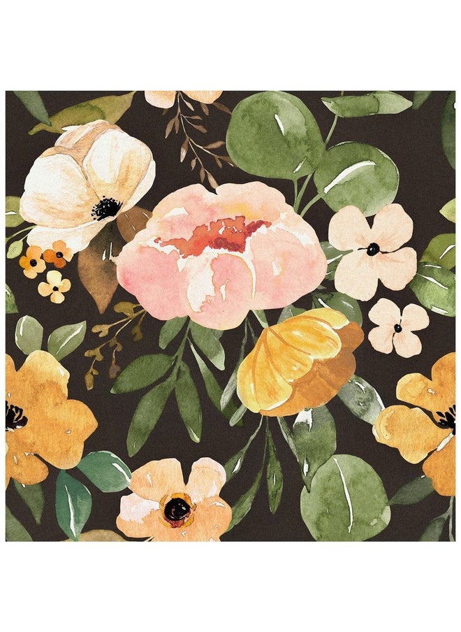 HAOKHOME 932151 Vintage Boho Floral Peel And Stick Wallpaper Peonies Removable Rose Black/Brown/Oliva Vinyl Self Adhesive Mural 17.7In X 9.8Ft  - Image 1