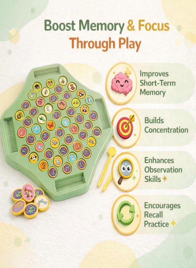 CountryLink Animal Memory Flip Chess Game Montessori Matching Puzzle Board Game for Kids Educational Travel Toy for Toddlers, Preschoolers Learning Activities (Animle Stickers & 4 Stick) - Image 2