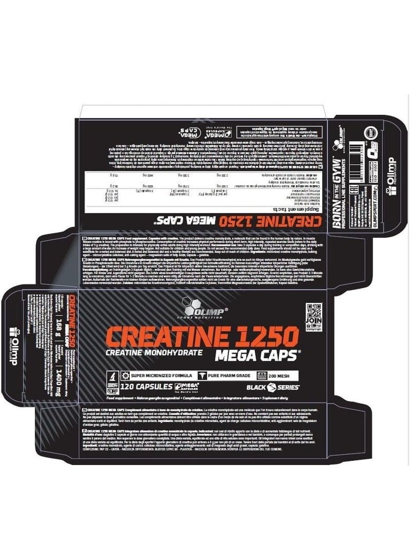 Olimp Creatine 1250 Monohydrate Mega – 120 Capsules | Boost Strength, Endurance, and Muscle Growth, Supports Performance During High-Intensity Training - Image 2