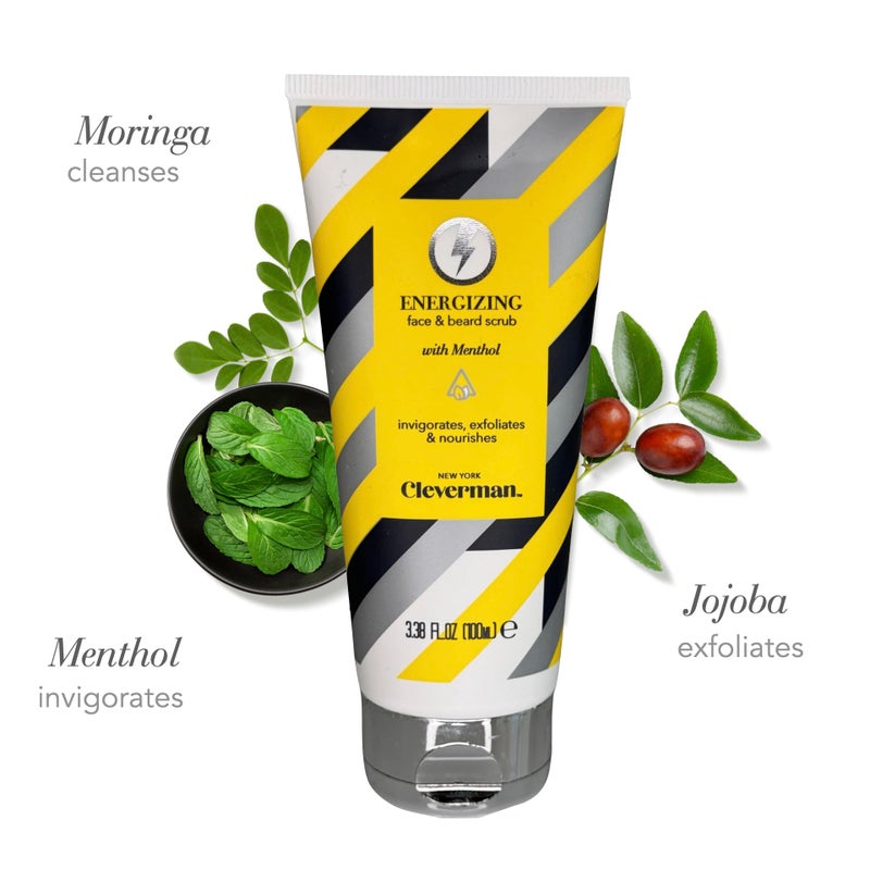 Cleverman Energizing Face and Beard Scrub for Men, 100ml, Menthol-Infused Refreshing and Exfoliating Facial Cleanser, Beard Scrub for All Skin Types - Image 3