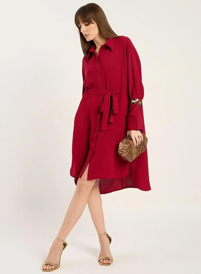 Femmella  Maroon Button Down Shirt Midi Dress for Women | Best Price UAE