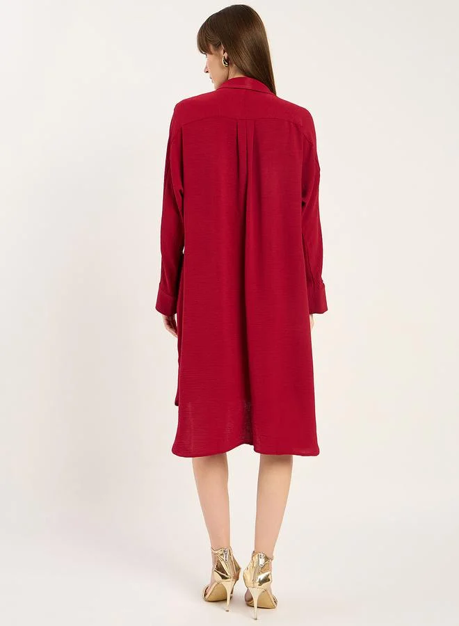 Femmella  Maroon Button Down Shirt Midi Dress for Women | Best Price UAE