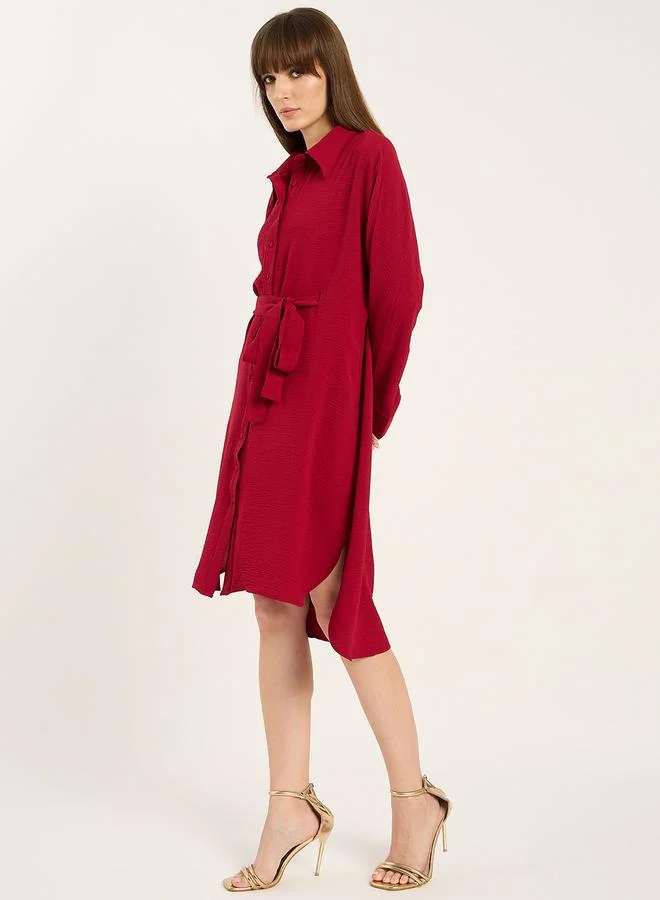Femmella  Maroon Button Down Shirt Midi Dress for Women | Best Price UAE
