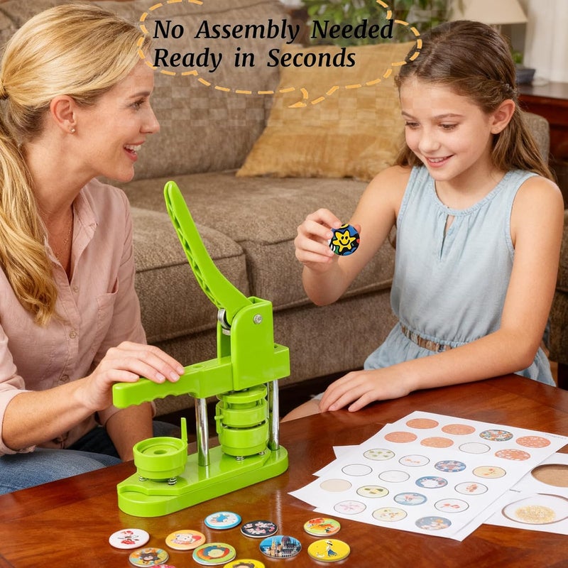 MK.Bear Button Maker Machine 32mm (1.25 in) for DIY Gift,Installation-Free Pin Maker Machine,Button Press Machine with Free 500pcs Button Parts & 100pcs Pictures &Adjustable Circle Cutter(Green) - Image 2