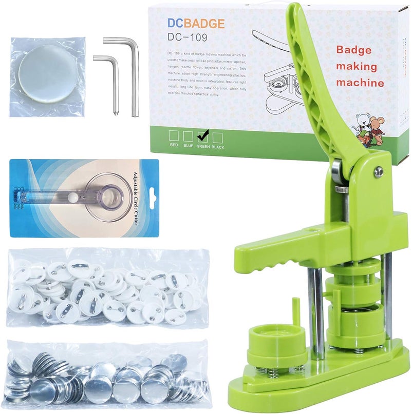 MK.Bear Button Maker Machine 32mm (1.25 in) for DIY Gift,Installation-Free Pin Maker Machine,Button Press Machine with Free 500pcs Button Parts & 100pcs Pictures &Adjustable Circle Cutter(Green) - Image 1