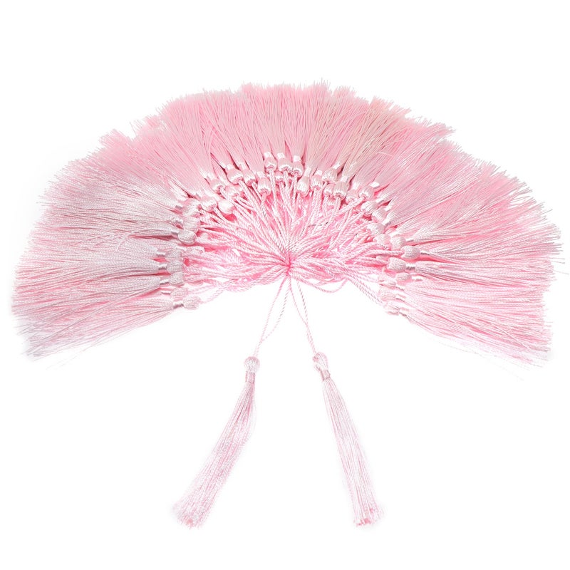 VAPKER Pink Silky Handmade Tassels 100 Pieces 13cm5Inch with 2Inch Cord Loop for Jewelry Making DIY Projects Bookmarks