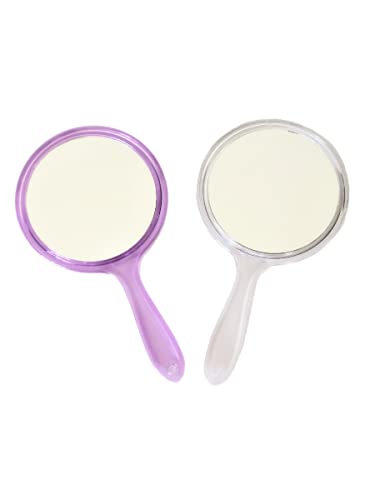 Tiamo Purple and Silver Round Shape Acrylic Handheld Beauty Makeup Mirror Both Sides one Side Magnifier for Bathroom Dressing TableShavingParloursSalon and for Travel kit 8 inch x 45 inch - Image 1