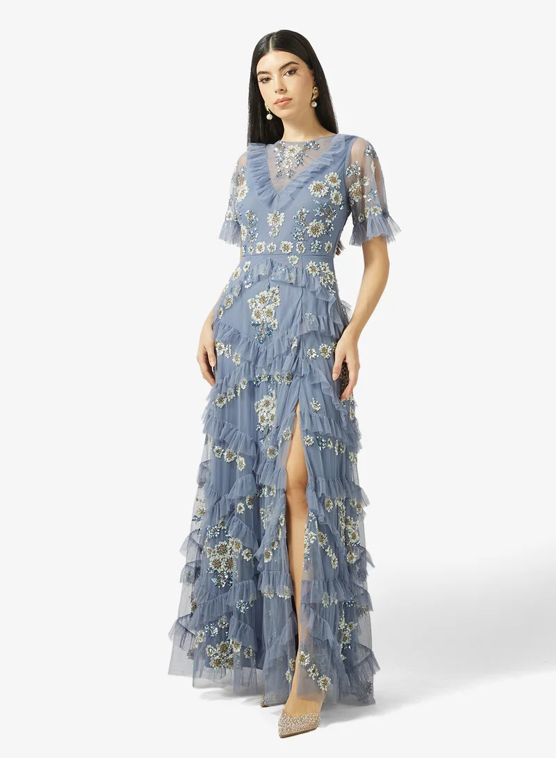 Maya Ruffle Premium Embellished Angel Sleeve Maxi