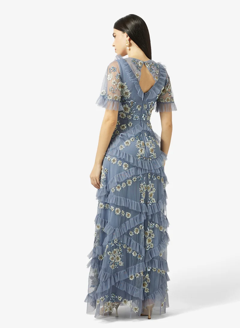 Maya Ruffle Premium Embellished Angel Sleeve Maxi