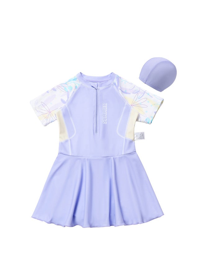 New Girls' Sun Protection Swimsuit One-piece Skirt Style Medium And Large Children's Category A Quick-drying Breathable Children's Swimming Suit
