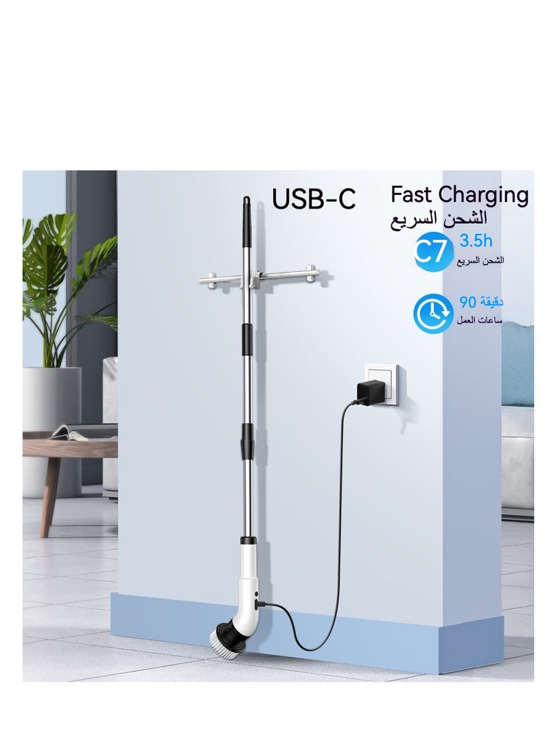 Huake Electric Cleaning Brush Rechargeable with 9 Replaceable Brush Heads, Retractable Cordless Portable Electric Scrubber, Safe  Waterproof Electric Brush for Cleaning Tile, Window, Floor, Bathtub