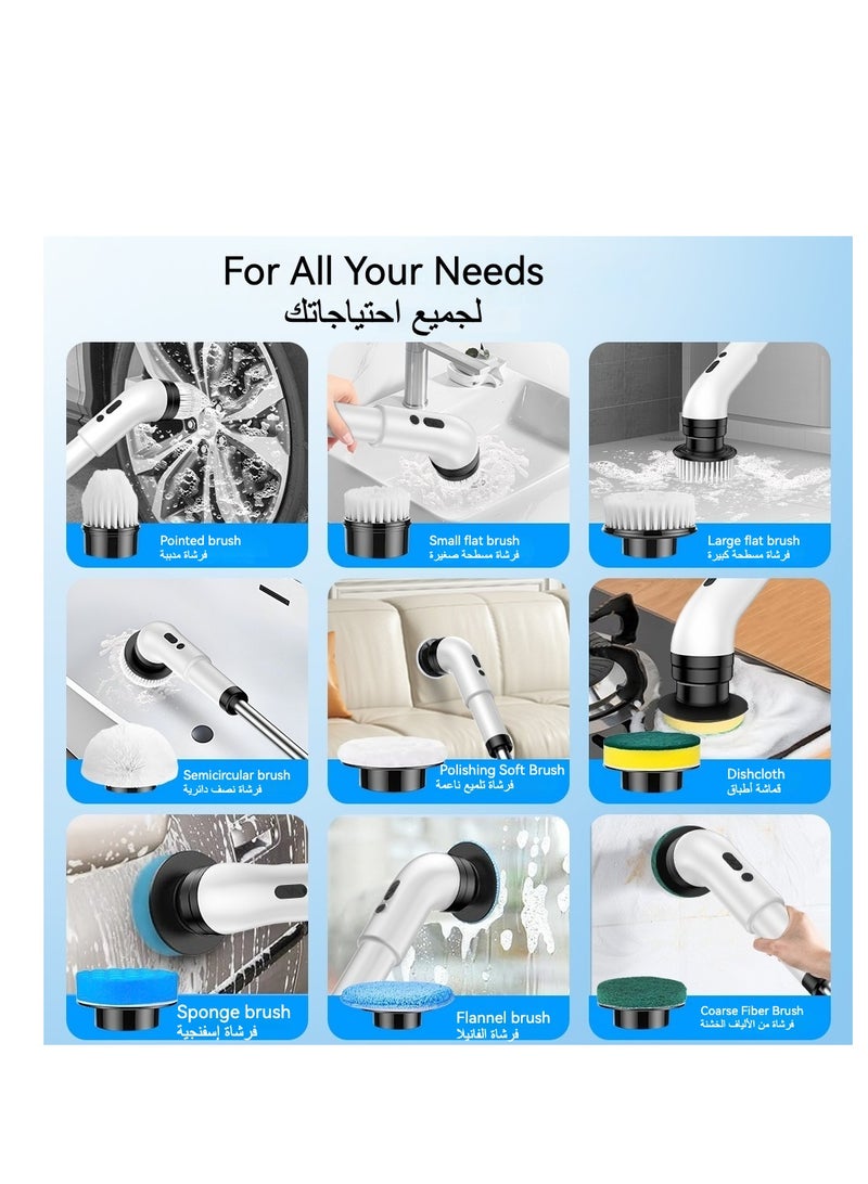 Huake Electric Cleaning Brush Rechargeable with 9 Replaceable Brush Heads, Retractable Cordless Portable Electric Scrubber, Safe  Waterproof Electric Brush for Cleaning Tile, Window, Floor, Bathtub