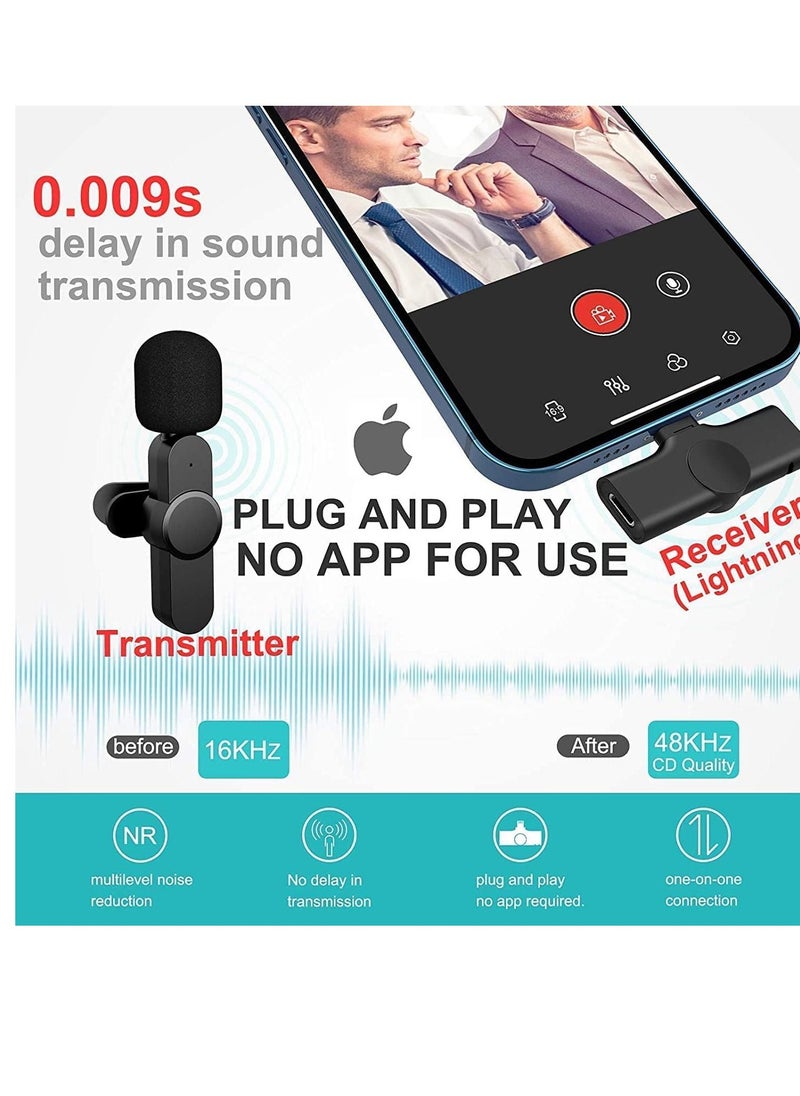 Generic - Wireless Lavalier Microphone for iPhone iPad Mini Mic for YouTube Facebook Live Stream TikTok Vlog Zoom Video Recording - Noise Reduction/No APP & Bluetooth Needed (Lightning) - Image 1