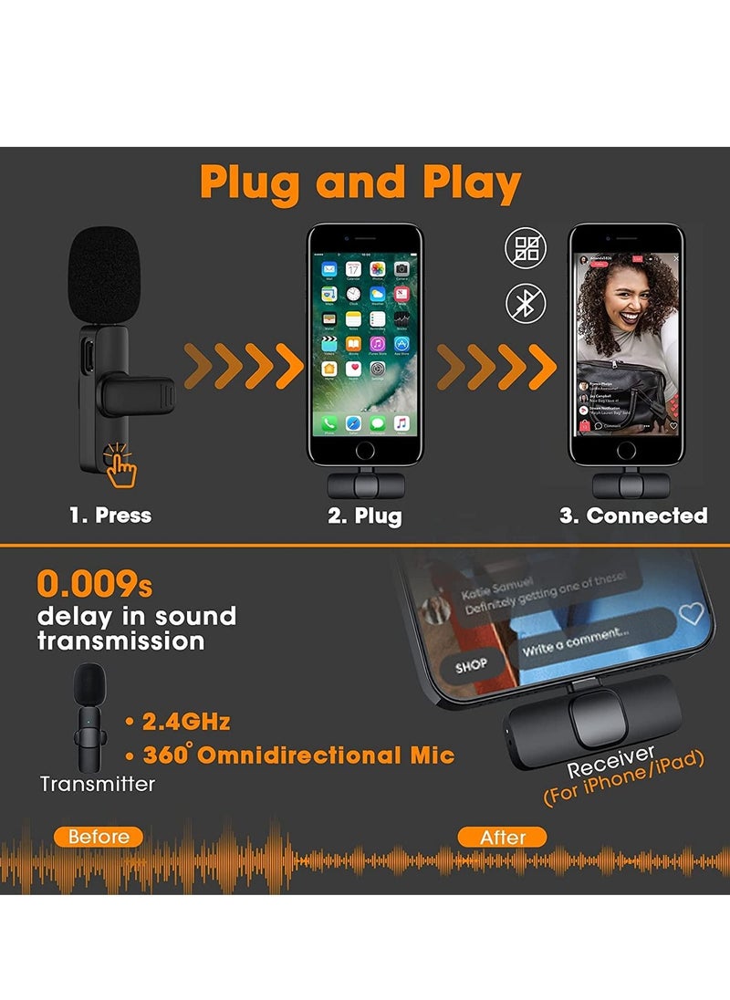 Generic - Wireless Lavalier Microphone for iPhone iPad Mini Mic for YouTube Facebook Live Stream TikTok Vlog Zoom Video Recording - Noise Reduction/No APP & Bluetooth Needed (Lightning) - Image 1