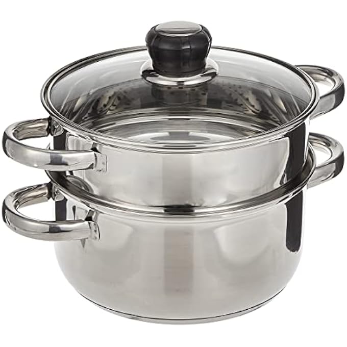 طقم قِدر بخار من طبقتين من الفولاذ المقاوم للصدأ (٢٠ سم) | قدر بخار من الفولاذ المقاوم للصدأ | طباخ بخار للمطبخ لطهي الخضراوات والزلابية وغيرها | قدر بخار صغير - Image 1
