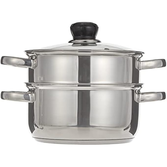 طقم قِدر بخار من طبقتين من الفولاذ المقاوم للصدأ (٢٠ سم) | قدر بخار من الفولاذ المقاوم للصدأ | طباخ بخار للمطبخ لطهي الخضراوات والزلابية وغيرها | قدر بخار صغير - Image 3