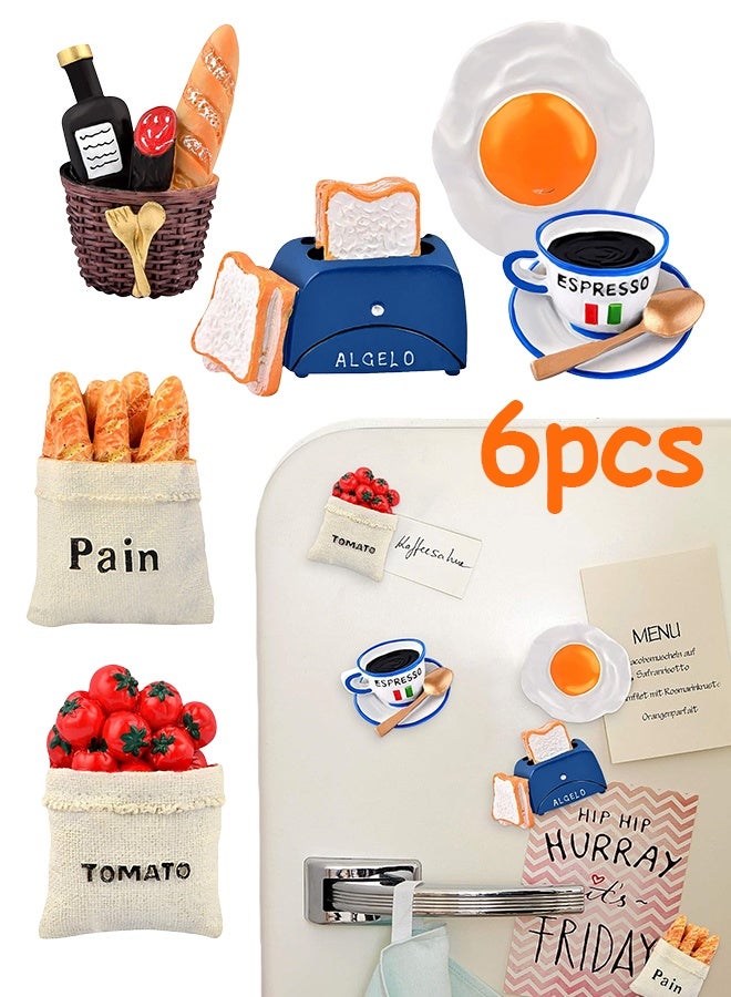 6 قطع مغناطيس ثلاجة من الراتينج ثلاثي الأبعاد - مغناطيسات إبداعية على شكل طعام طبيعي للديكور المنزلي أو الثلاجة أو السبورة المغناطيسية أو السبورة السوداء - Image 1