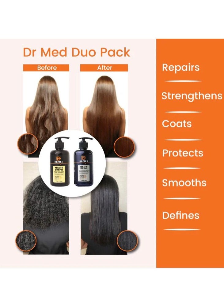 Dr.Med - DR MED Keratin Professional Strength Hair Care Duo: Shampoo and Conditioner (350mL each) pack of 2 - Image 1