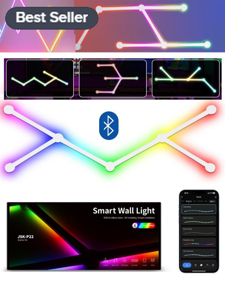 Meiyilan 6 LED Light Lines Smart WiFi RGB LED Wall Light Lines,16M+ Color Dimmable Smart LED Gaming Light Lines, Music Sync LED Home Wall Decor Light Bars, Compatible with Alexa and Google Assistant - Image 1