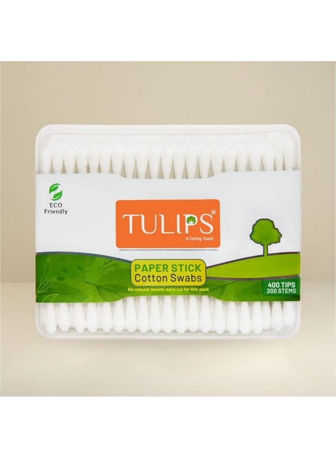 Tulips Cotton Ear Buds/Swabs (Pack Of 2) With White Paper Sticks 200/400 Tips In A Flat Box - Image 3
