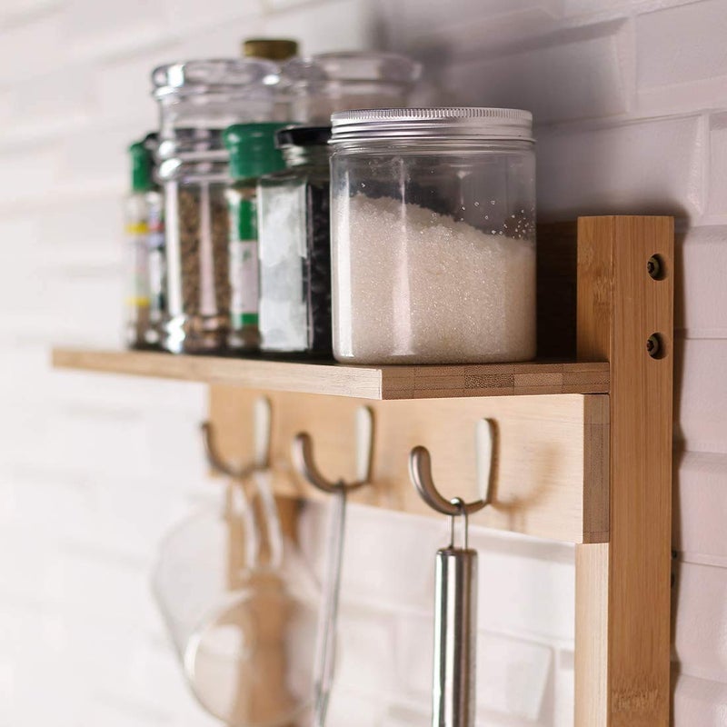 Vm decor Wall Mounted Cup Rack with ShelfCoffee Mug Holder Wood sheesham Cup Organizer with 7 Hooks Brown Finish - Image 3