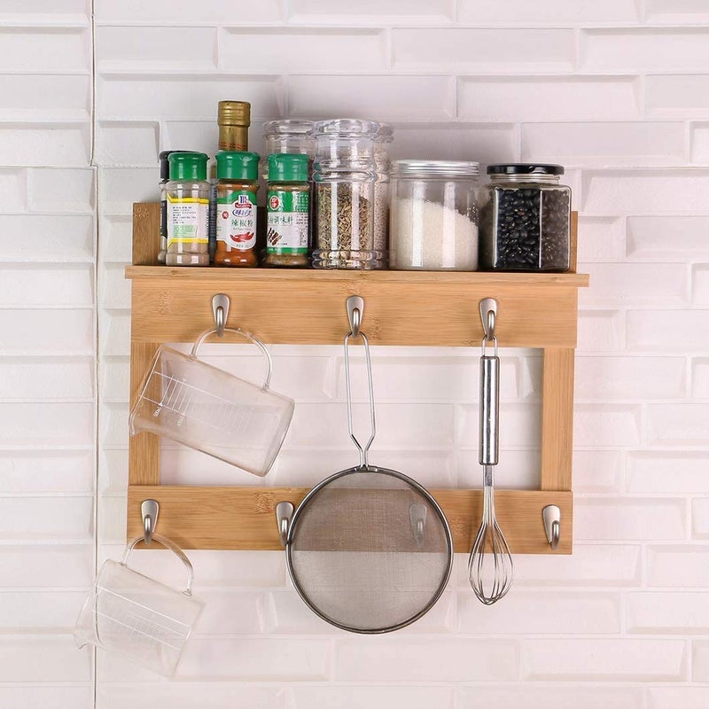 Vm decor Wall Mounted Cup Rack with ShelfCoffee Mug Holder Wood sheesham Cup Organizer with 7 Hooks Brown Finish - Image 2