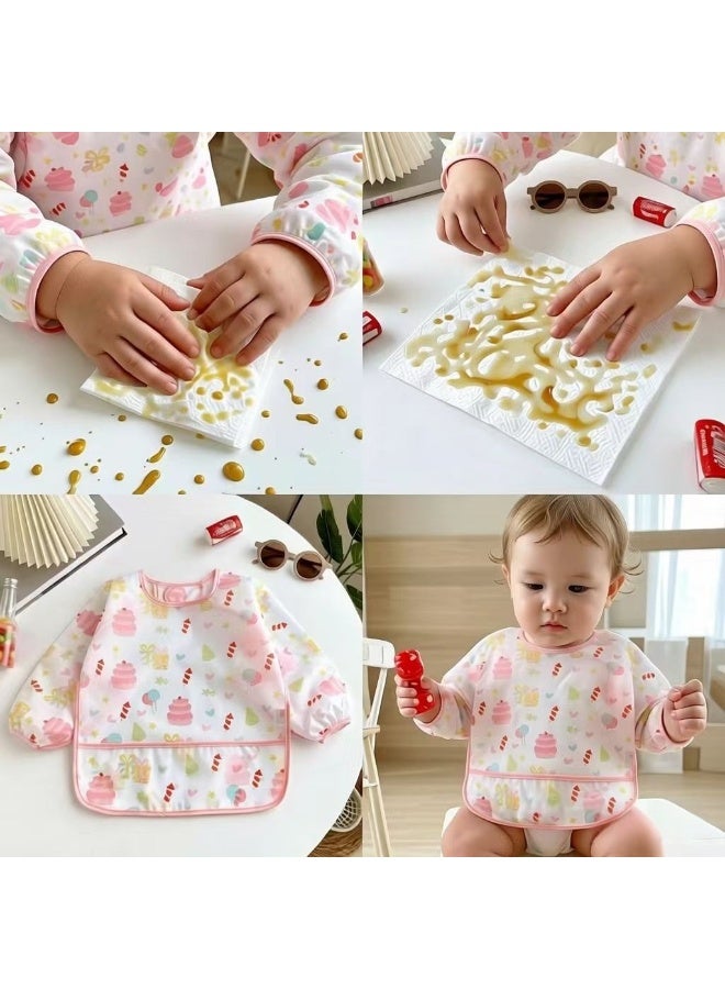 CESETH 3-Piece Baby Waterproof Long-Sleeved Apron, Resistant To Stains And Oil, Easy To Clean, Prevents Food From Getting Dirty, Adjustable Collar, Suitable For 1-3 Years Old. Say Goodbye To Chaotic Dining Scenes. It Is A Must-Have Item For Family Meals And When Preparing Food For Babies Outdoors. - Image 4