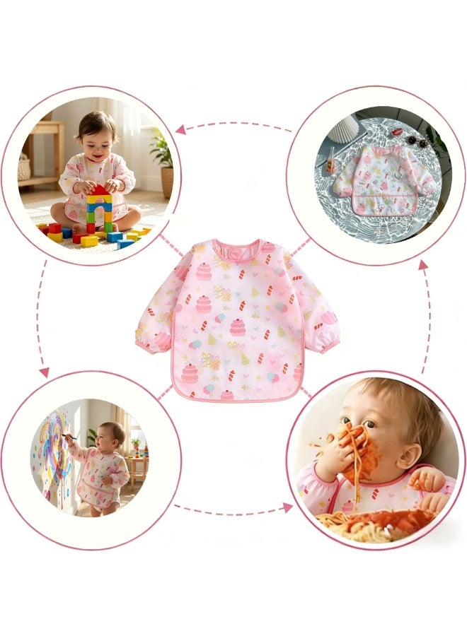 CESETH 3-Piece Baby Waterproof Long-Sleeved Apron, Resistant To Stains And Oil, Easy To Clean, Prevents Food From Getting Dirty, Adjustable Collar, Suitable For 1-3 Years Old. Say Goodbye To Chaotic Dining Scenes. It Is A Must-Have Item For Family Meals And When Preparing Food For Babies Outdoors. - Image 2