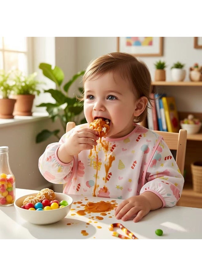 CESETH 3-Piece Baby Waterproof Long-Sleeved Apron, Resistant To Stains And Oil, Easy To Clean, Prevents Food From Getting Dirty, Adjustable Collar, Suitable For 1-3 Years Old. Say Goodbye To Chaotic Dining Scenes. It Is A Must-Have Item For Family Meals And When Preparing Food For Babies Outdoors. - Image 5