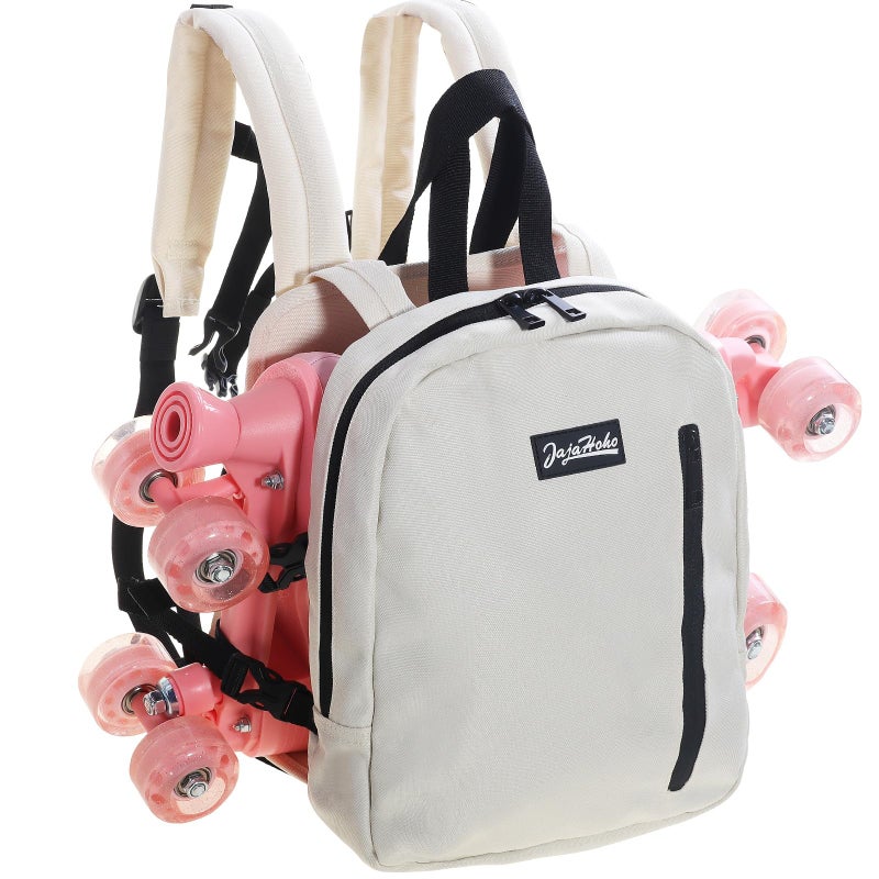 JajaHoho Roller skates bags for Women Men, Multi-functional Sports Backpack for Rollerskates, Ice skates, Inline skates, Skate Gear Storage, Durable and Stylish, 11.8 x 9 x 2.8 inches (Beige White) - Image 1
