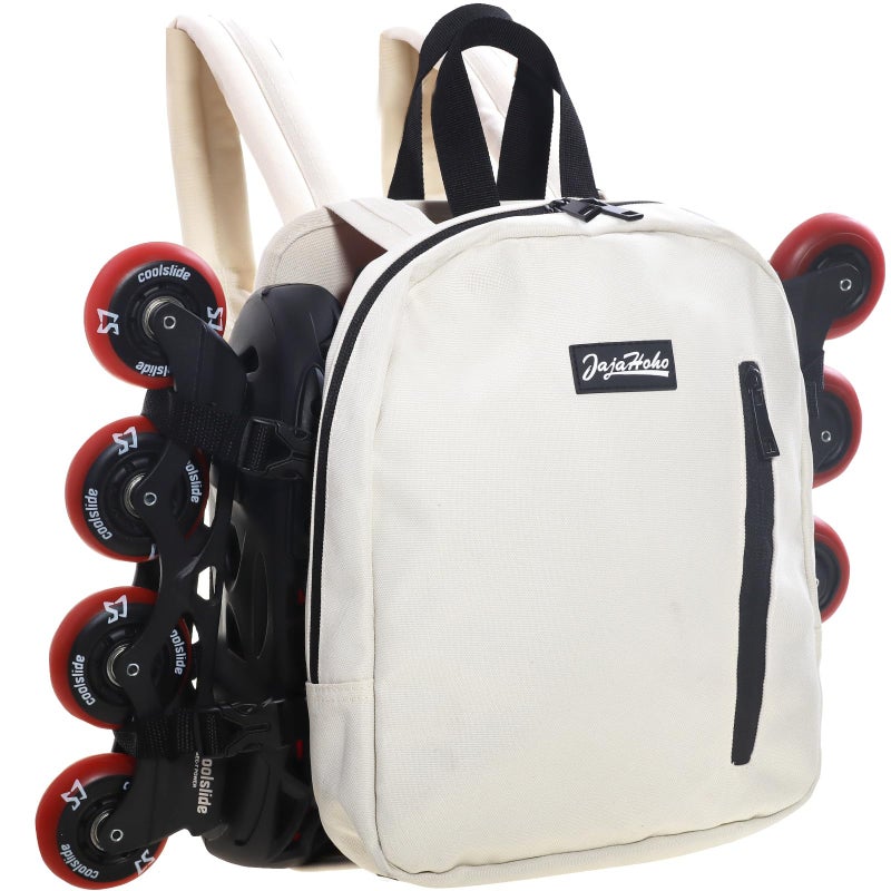 JajaHoho Roller skates bags for Women Men, Multi-functional Sports Backpack for Rollerskates, Ice skates, Inline skates, Skate Gear Storage, Durable and Stylish, 11.8 x 9 x 2.8 inches (Beige White) - Image 5