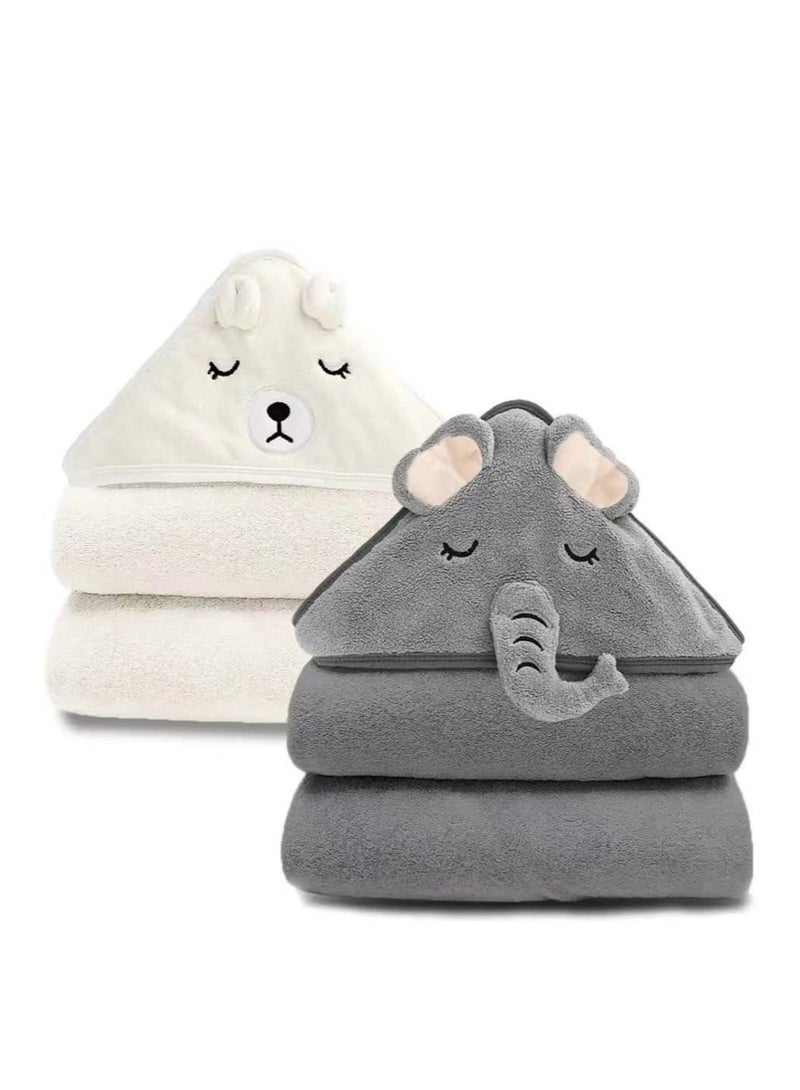 2 Pack Bamboo Hooded Baby Towel Organic Bamboo Bath Towel for Toddler Soft and Super Absorbent Washcloth Machine Washable Towel Keeps Your Baby Warm Cosy - Image 1