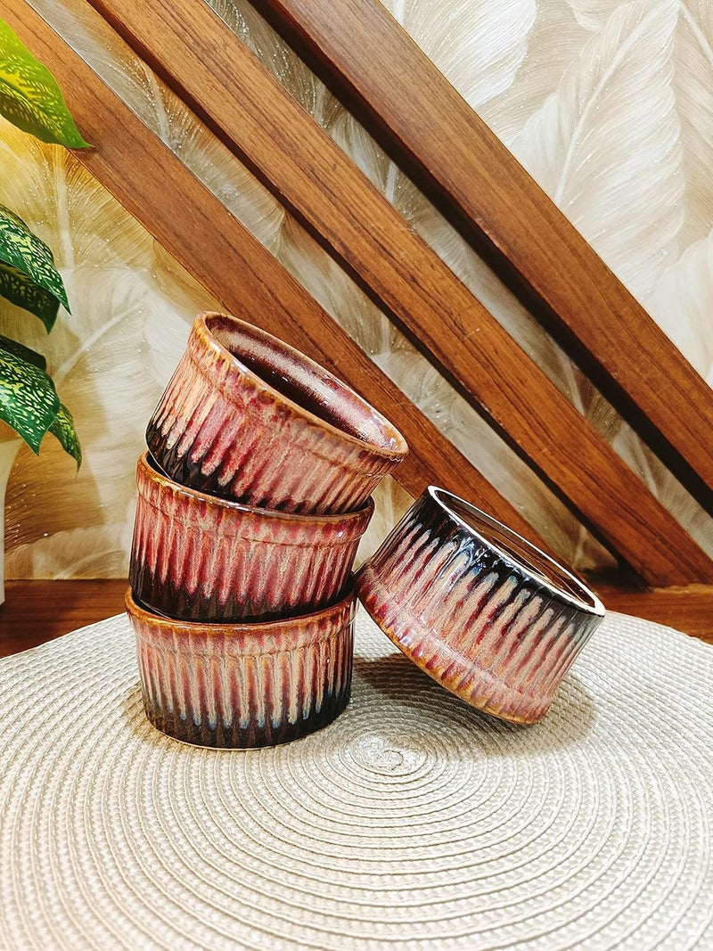 Caffeine Ceramic Handmade Red Studio Ramekins Bowl set of 4 - Image 1