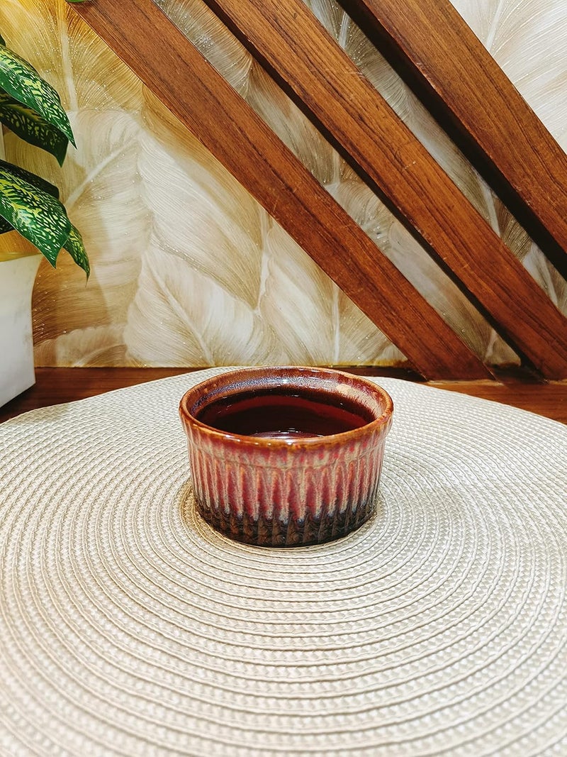 Caffeine Ceramic Handmade Red Studio Ramekins Bowl set of 4 - Image 3