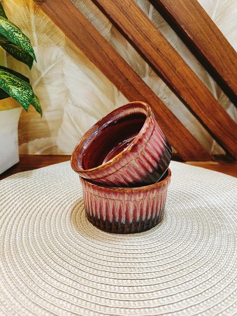 Caffeine Ceramic Handmade Red Studio Ramekins Bowl set of 4 - Image 2