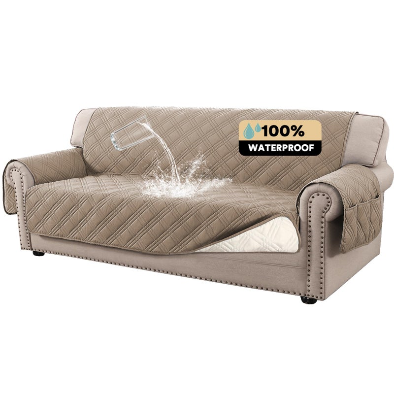 PrinceDeco غطاء أريكة PrinceDeco مقاوم للماء بنسبة 100%، أغطية قابلة للغسل ومضادة للانزلاق لحماية الأثاث، غطاء أريكة للكلاب والحيوانات الأليفة والأطفال (أريكة 68 بوصة، لون رمادي داكن) - Image 1
