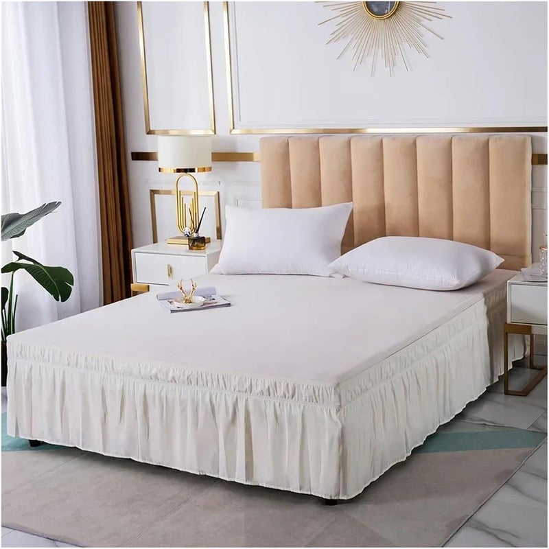 Ruffle Bed Skirt Elastic Ruffle Bed Skirt Solid Color Wrap Around Style Comfortable Fade Resistant Bed Cover Without Surface Twin Queen King Size(Rice-White,Full 137x193cmx38cm) - Image 1