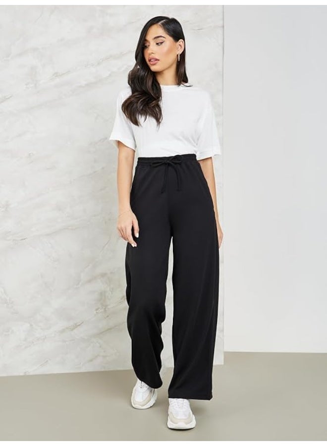 Styli Women Mid-Rise Flared-Fit Track Pants | Wide Leg Relaxed Fit Pants for Women xl - Image 1