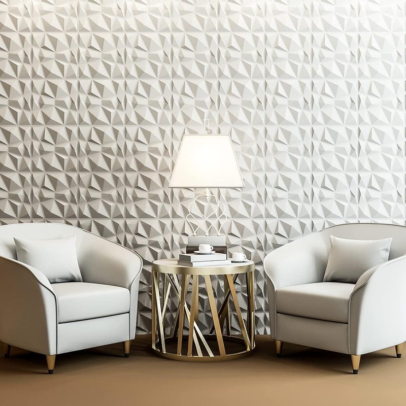 Art3d 33 عبوة من ألواح PVC الزخرفية 12"x12" لتزيين الجدران الداخلية لغرفة المعيشة خلفية التلفاز تزيين غرفة الألعاب بتصميم ماسي باللون الأبيض غير اللامع - Image 2